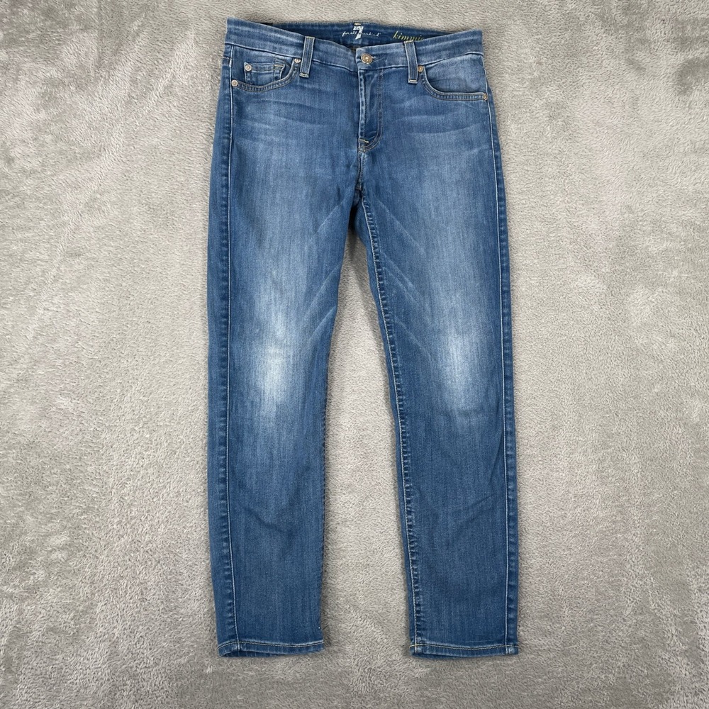 7‎ For All Mankind Kimmie Crop Jeans Womens 28 Blue Stretch Slim Straight Denim